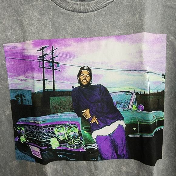 NEW Urban Outfitters Ice Cube Gray Acid Wash Graphic Crewneck Cotton T-Shirt Top - Picture 6 of 8